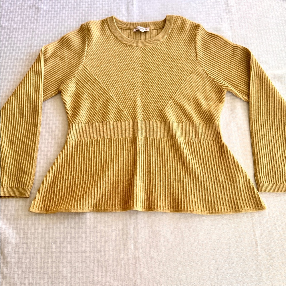 Nanette Lepore Ribbed Knit Sweater‎ Womens XL Beige Oatmeal Peplum Long Sleeve